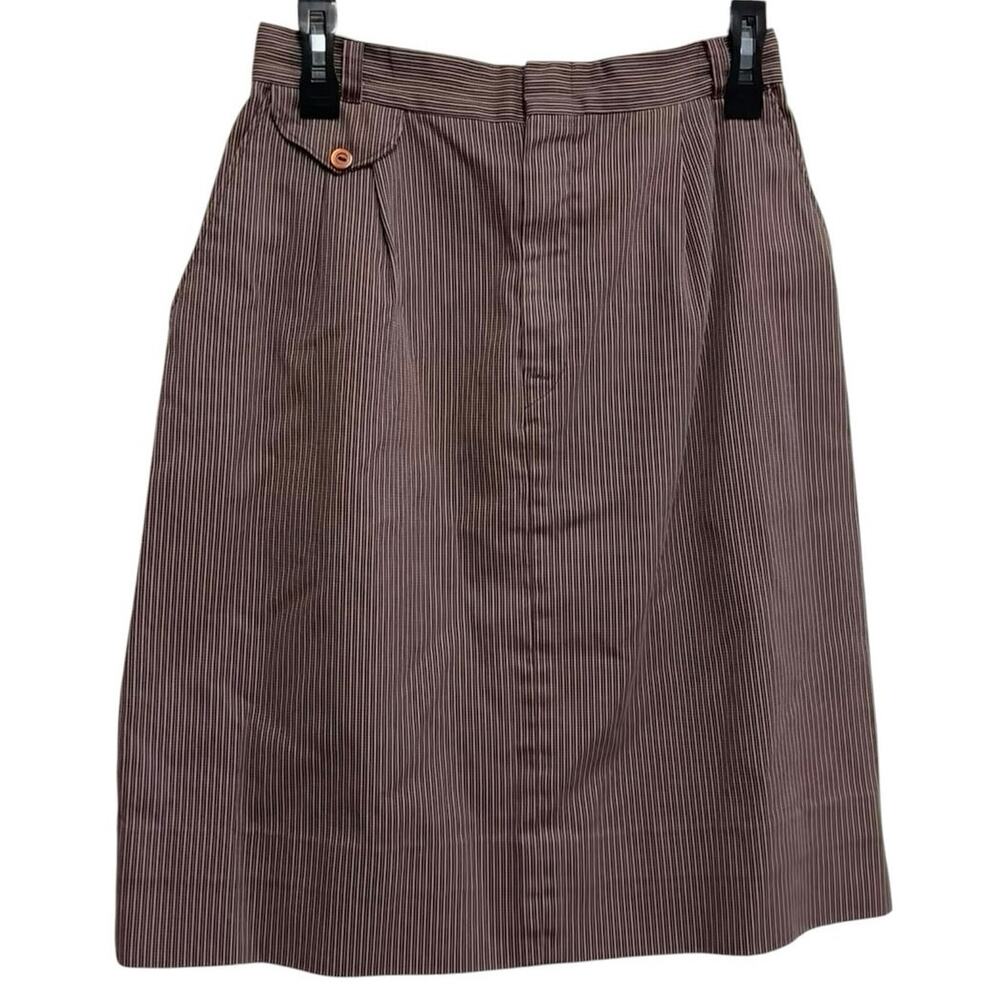Vintage Silver Unicorn Striped A-Line Skirt Size 11 Brown Burgundy Retro